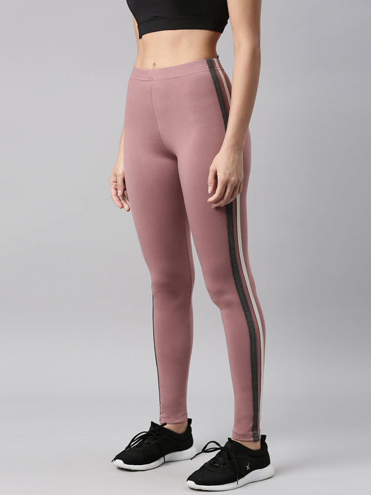 Dusty Voilet Cotton Stretch Two Tone Side Stripe Track Pant