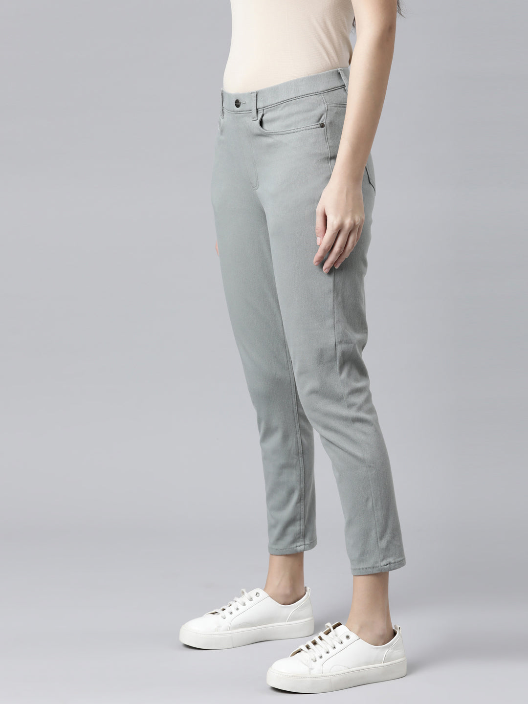 Dusty Green Cotton Poly Stretch Cropped Colored Jeggings