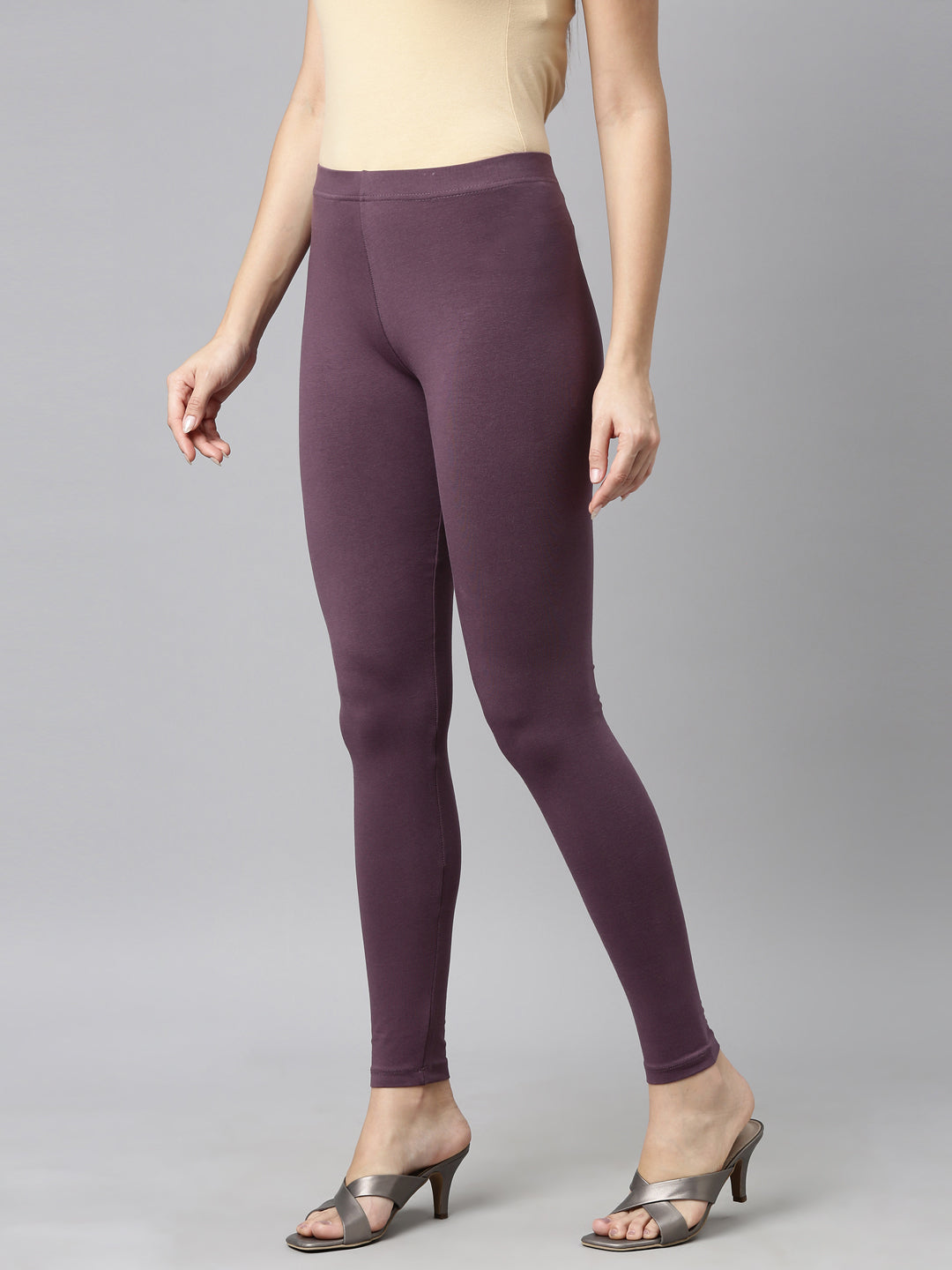 Purple Cotton Stretch Ankle Length Leggings