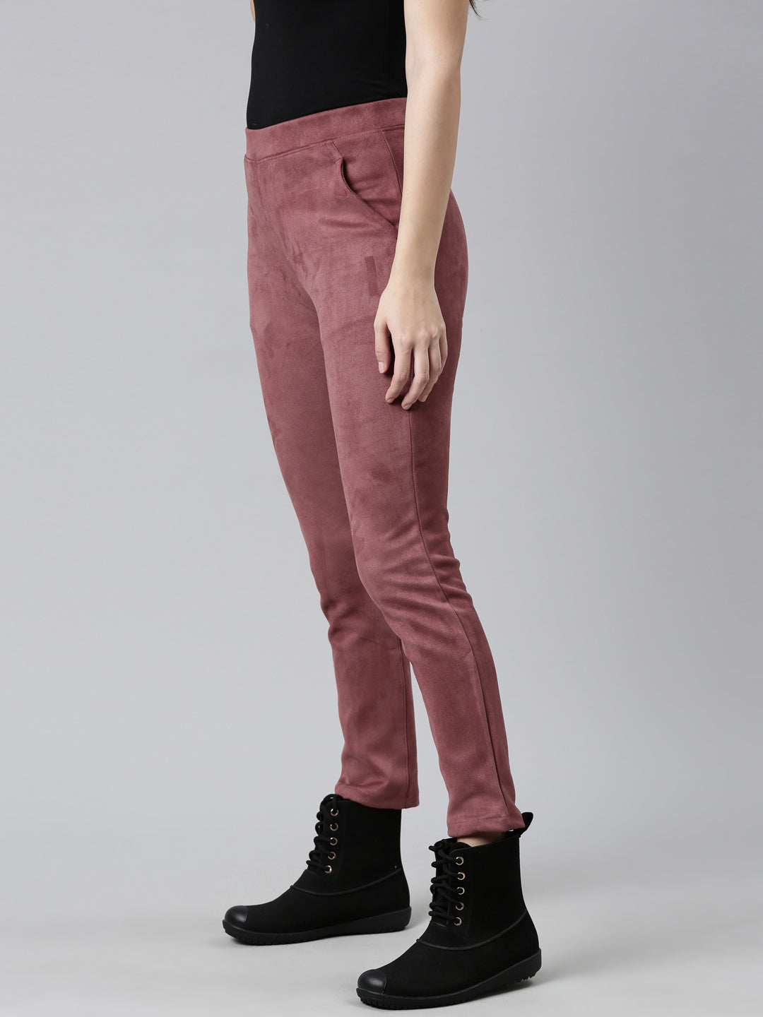 Light Wine Poly Stretch Suede Tregging