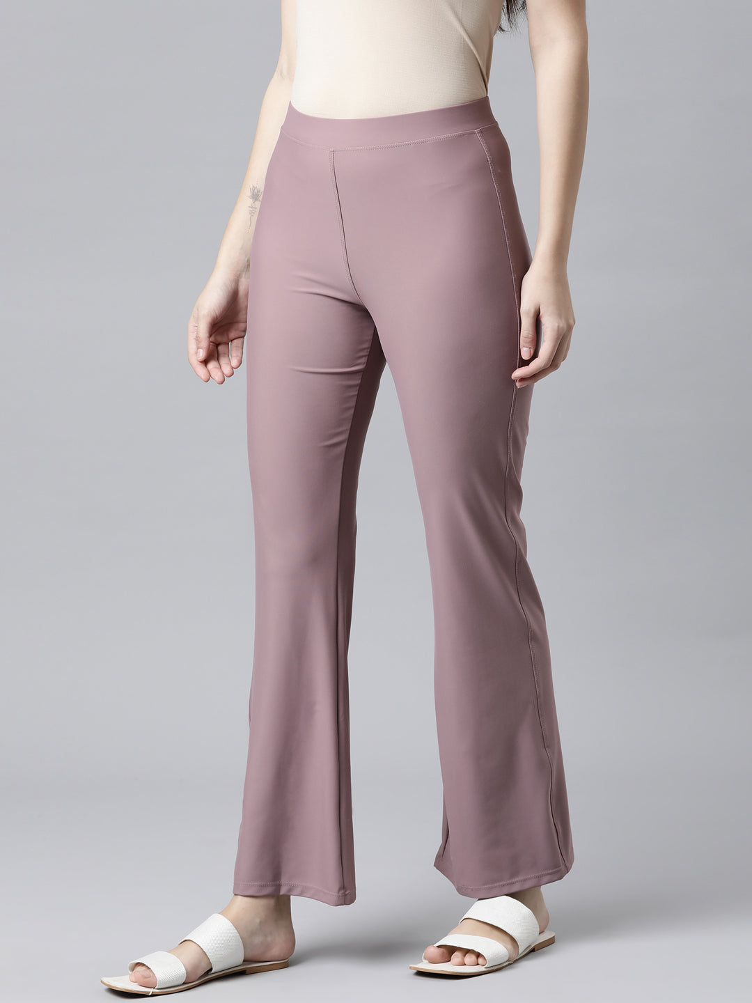 Dusty Voilet Nylon Stretch Bell Bottom