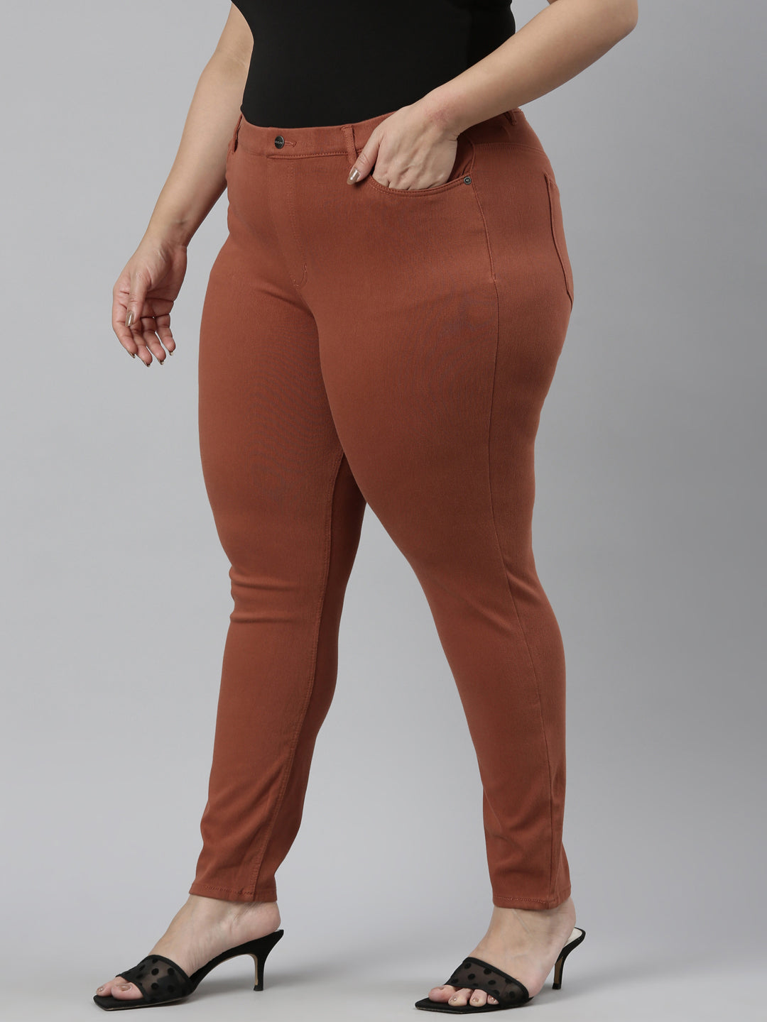 Reddish Brown Cotton Polyester Super Stretch Jeggings