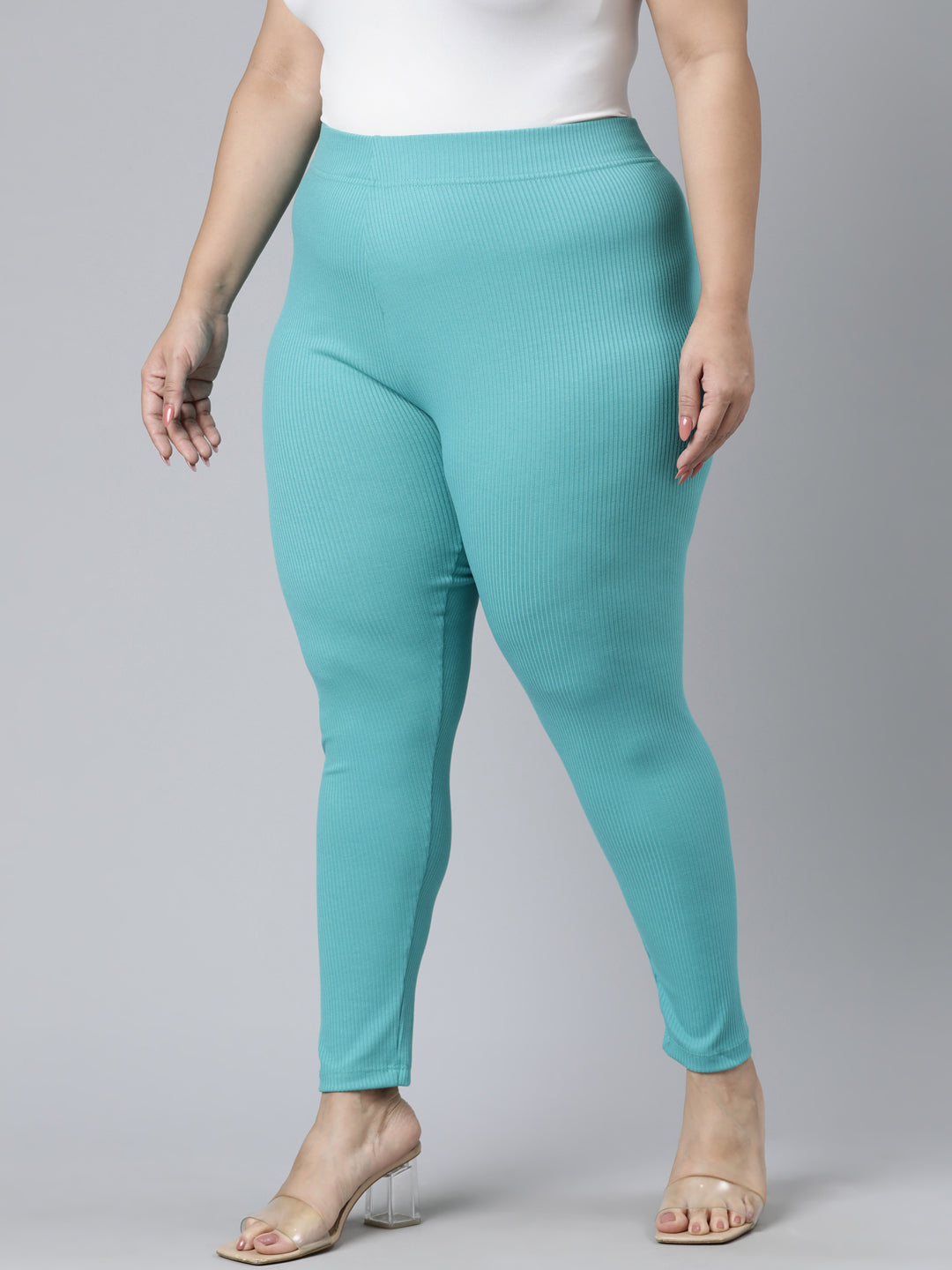 Mint Drop Needle Fabric Rib Leggings