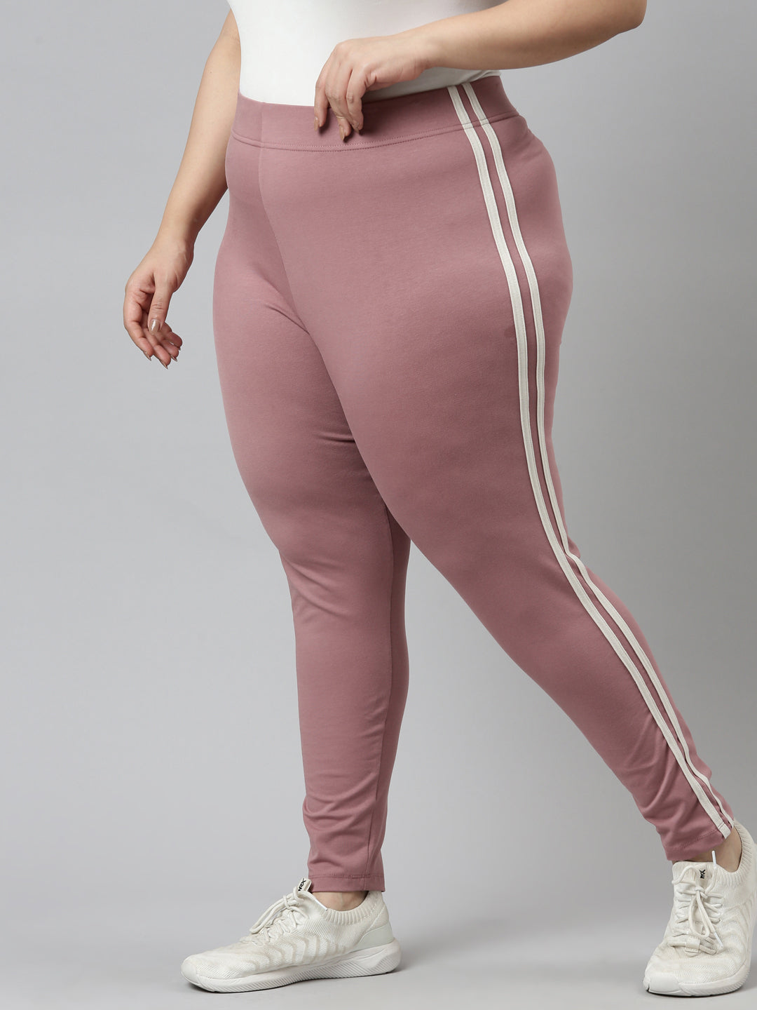 Dusty Voilet Cotton Stretch Side Stripes Active Leggings