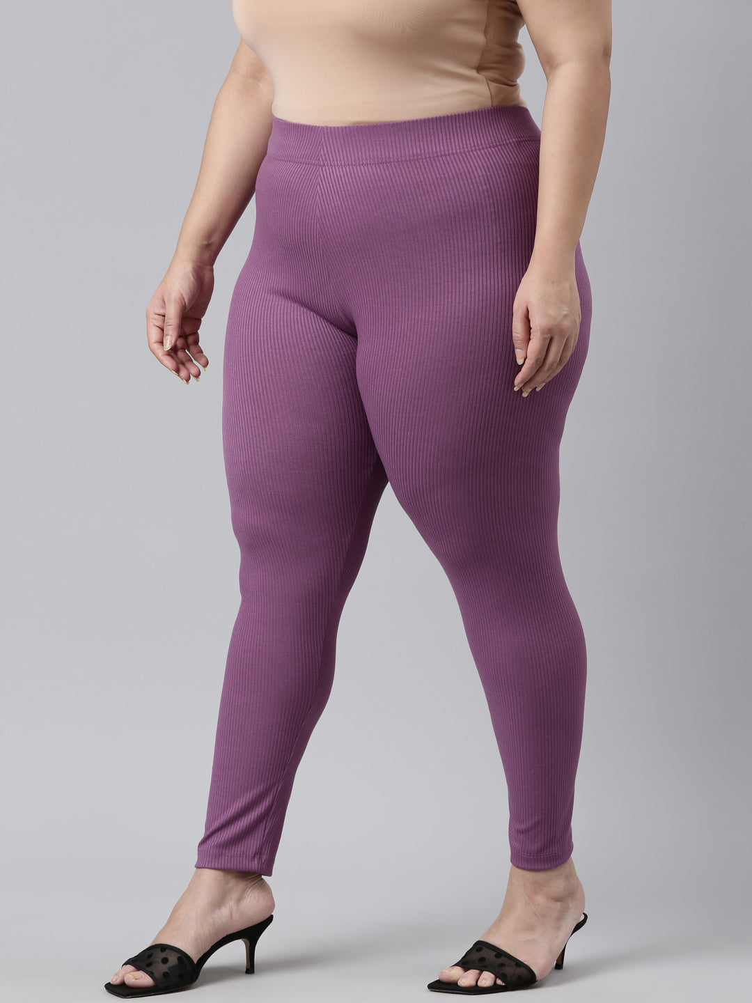 Lilac Drop Needle Fabric Rib Leggings