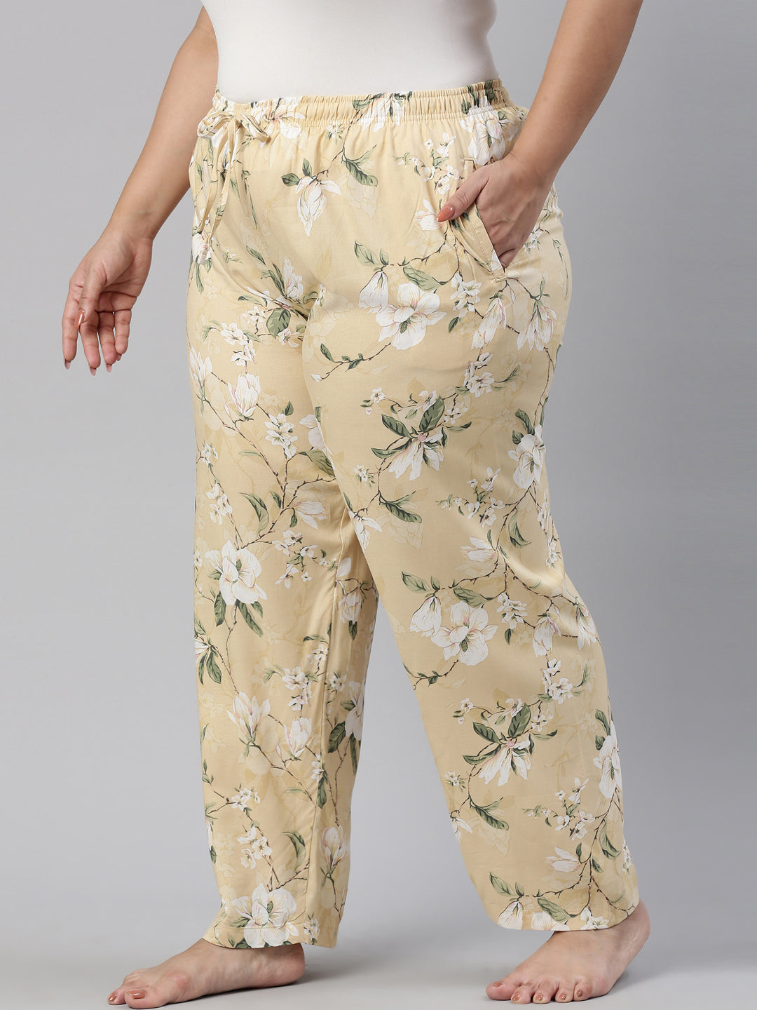 Yellow Woven Viscose Printed Lounge Pants