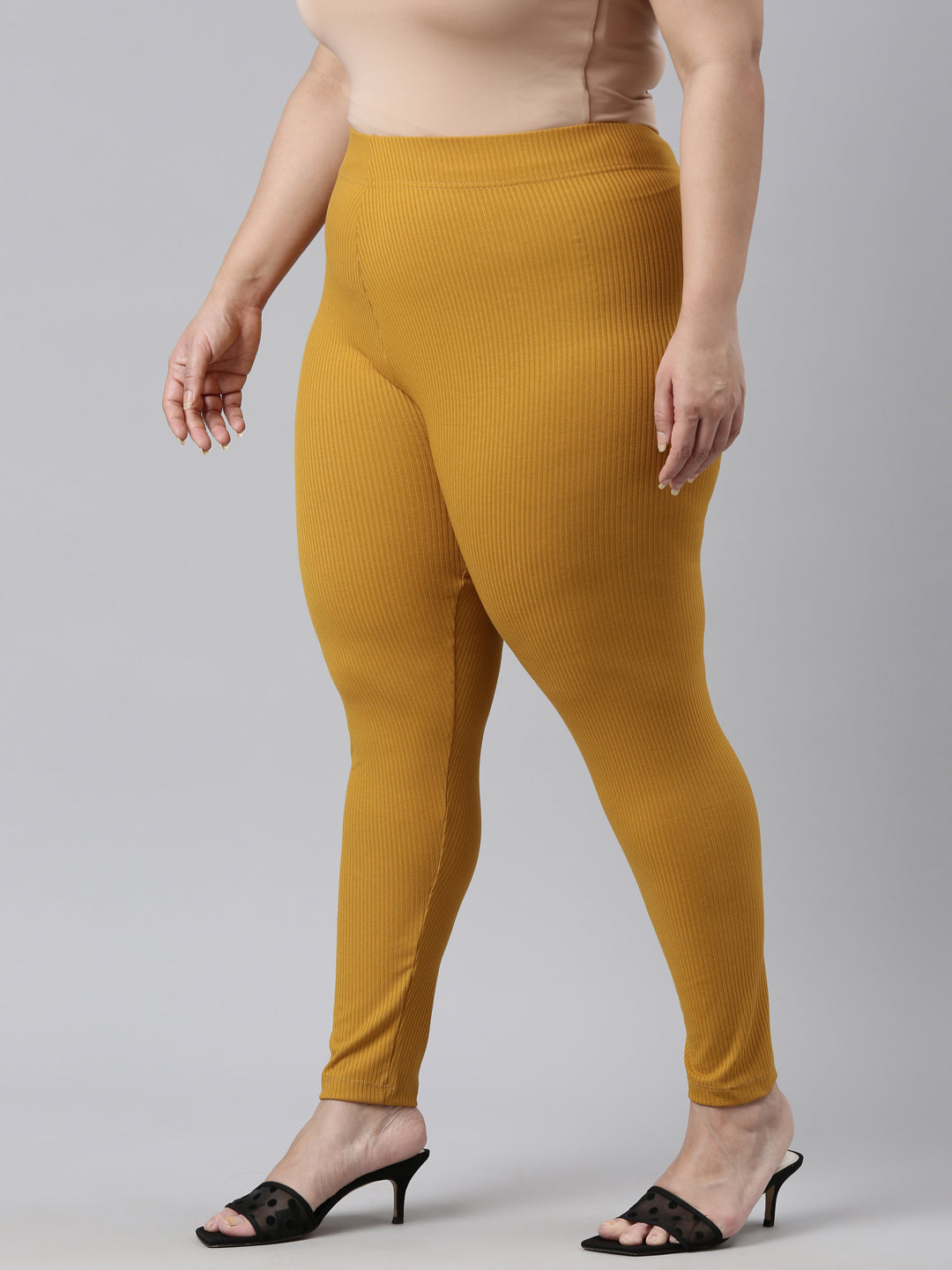 Mustard Drop Needle Fabric Rib Leggings