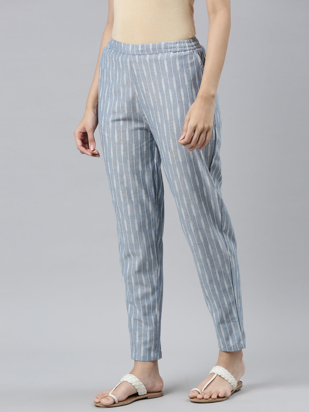 Blue Linen Ikat Pencil Pant