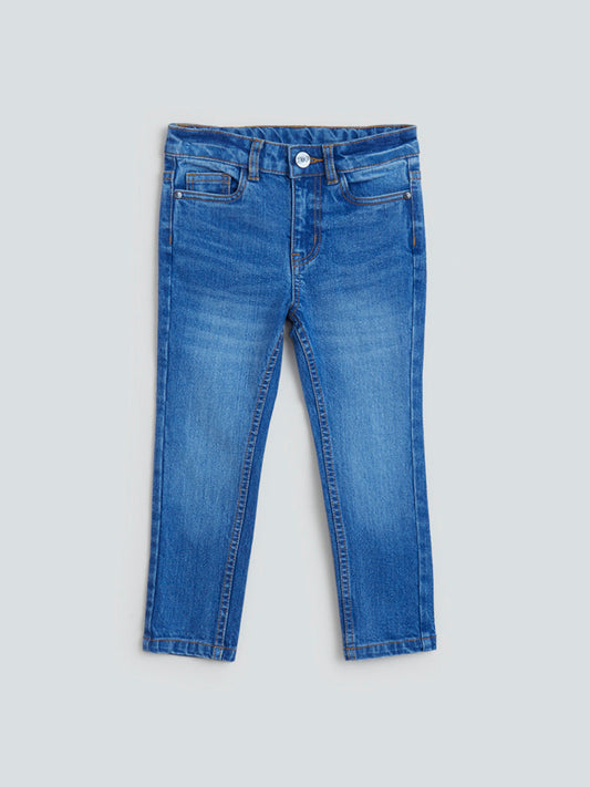 HOP Kids Blue Whisker Design Slim-Fit Mid- Rise Jeans