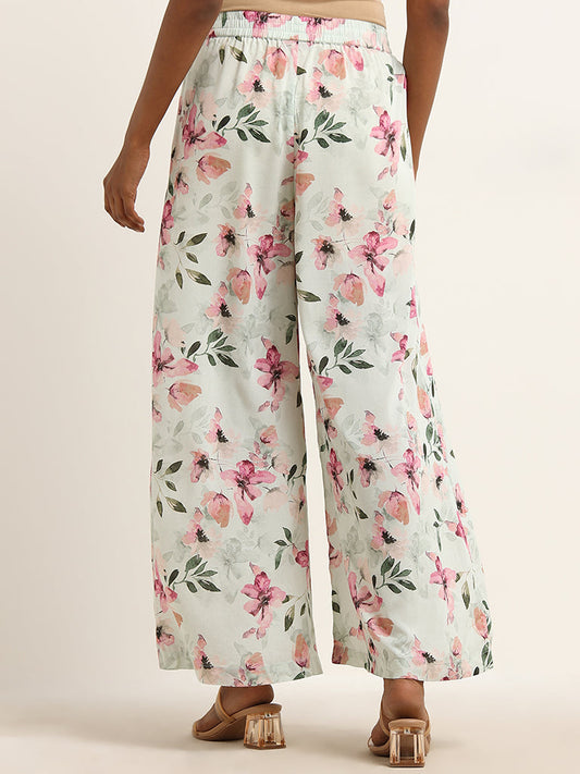 Zuba Multicolour Floral Printed Flared Palazzos