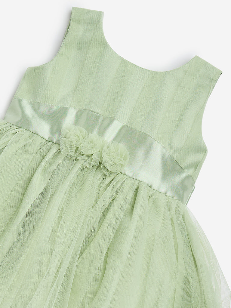 HOP Baby Green Rosette Design Party Dress