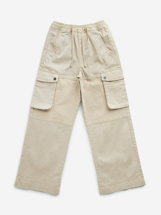 Y&F Kids Beige Cargo-Style Mid-Rise Cotton-Blend Pants