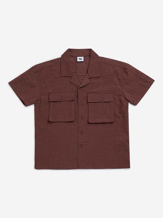 Y&F Kids Brown Textured Resort-Fit Shirt