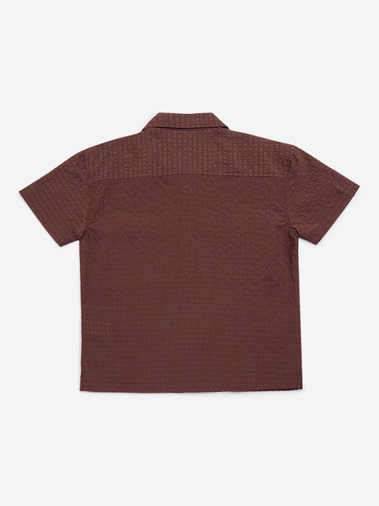 Y&F Kids Brown Textured Resort-Fit Shirt