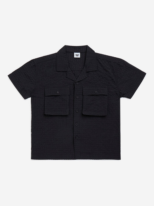 Y&F Kids Black Textured Resort-Fit Shirt