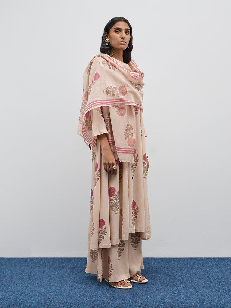 Zuba Beige Floral Printed Dupatta