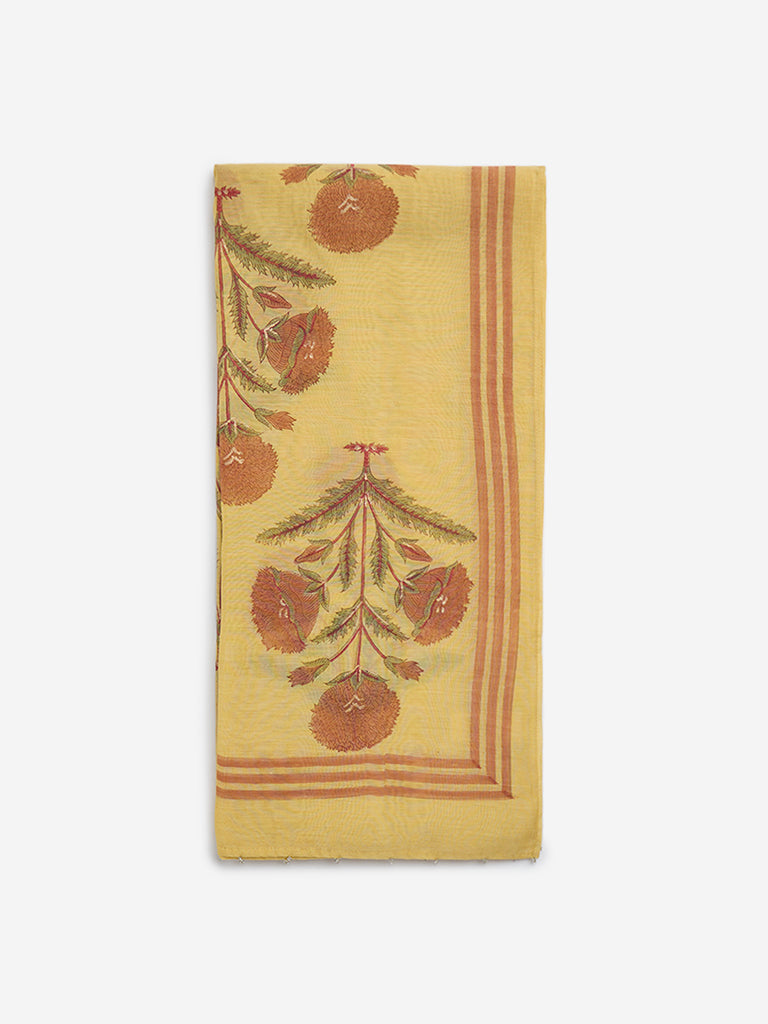 Zuba Mustard Floral Printed Cotton Dupatta