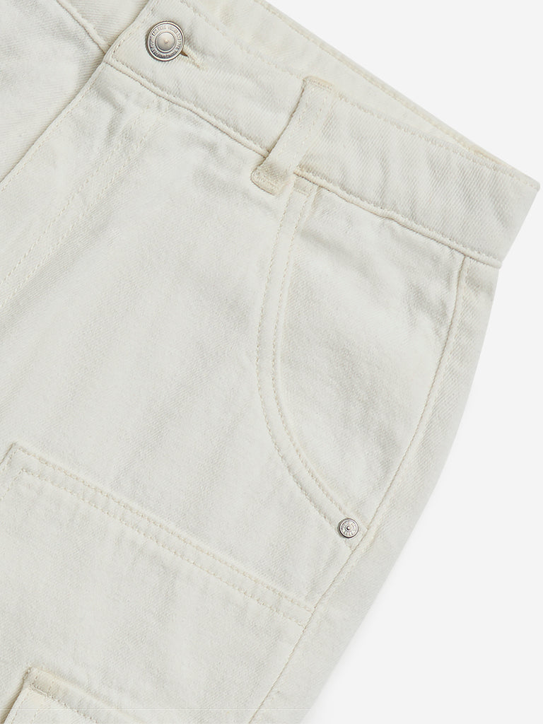 Y&F Kids Off-White Straight-Fit High-Rise Cargo Jeans