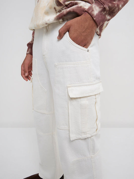 Y&F Kids Off-White Straight-Fit High-Rise Cargo Jeans