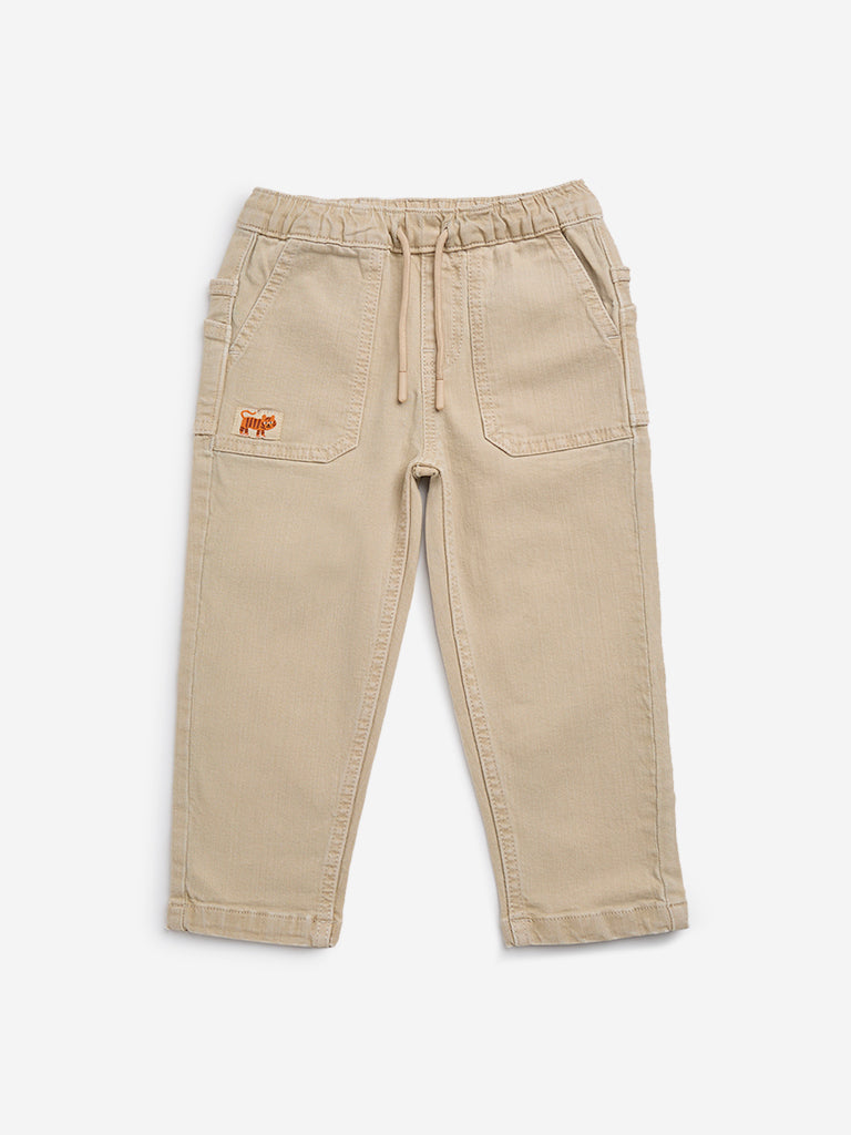 HOP Kids Beige Relaxed-Fit Mid-Rise Jeans