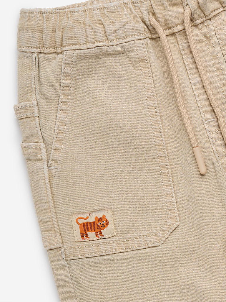 HOP Kids Beige Relaxed-Fit Mid-Rise Jeans