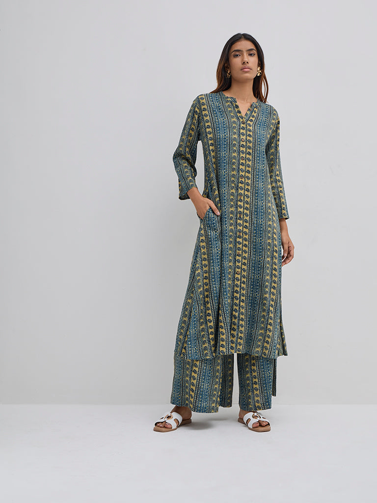 Utsa Indigo Striped A-Line Kurta
