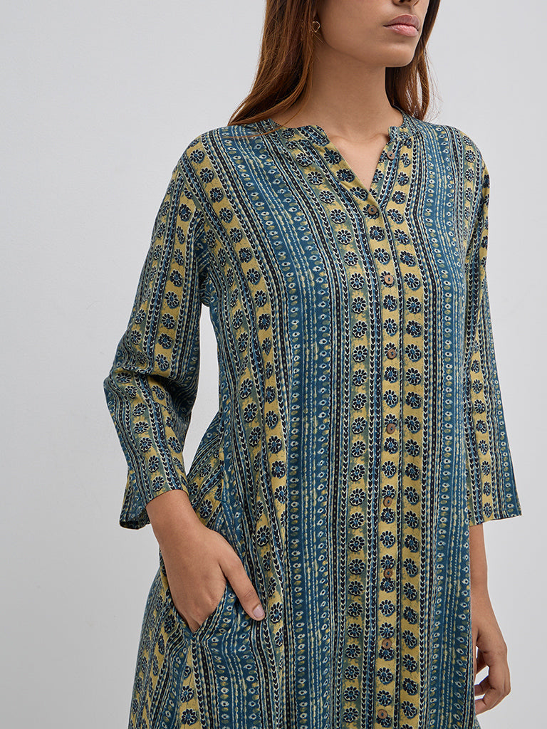Utsa Indigo Striped A-Line Kurta