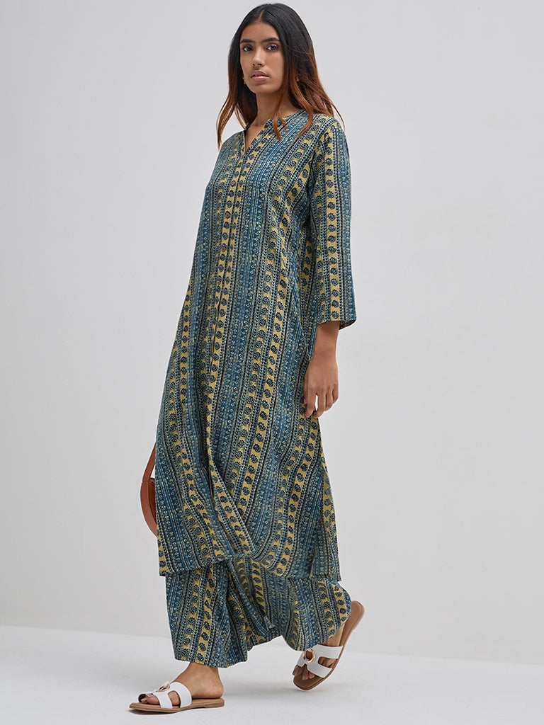 Utsa Indigo Striped A-Line Kurta