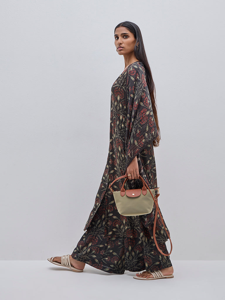 Zuba Black Botanical Printed Cotton Dupatta