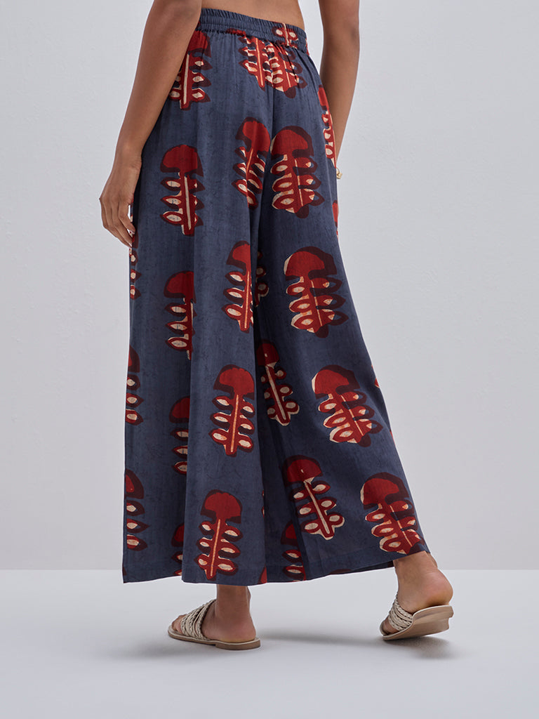 Utsa Navy Abstract Printed High-Rise Palazzos