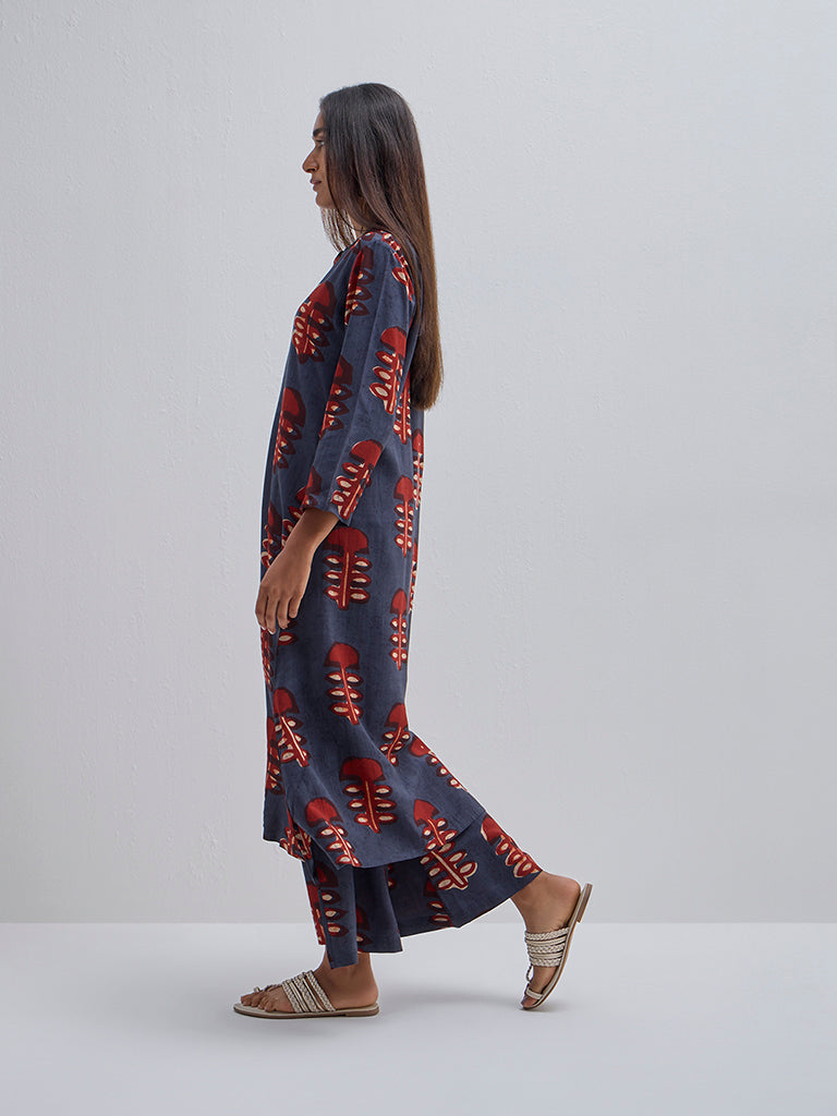 Utsa Navy Abstract Printed High-Rise Palazzos