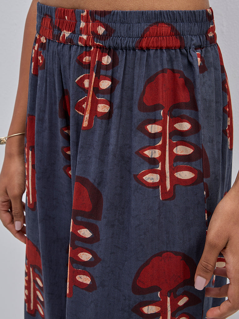 Utsa Navy Abstract Printed High-Rise Palazzos