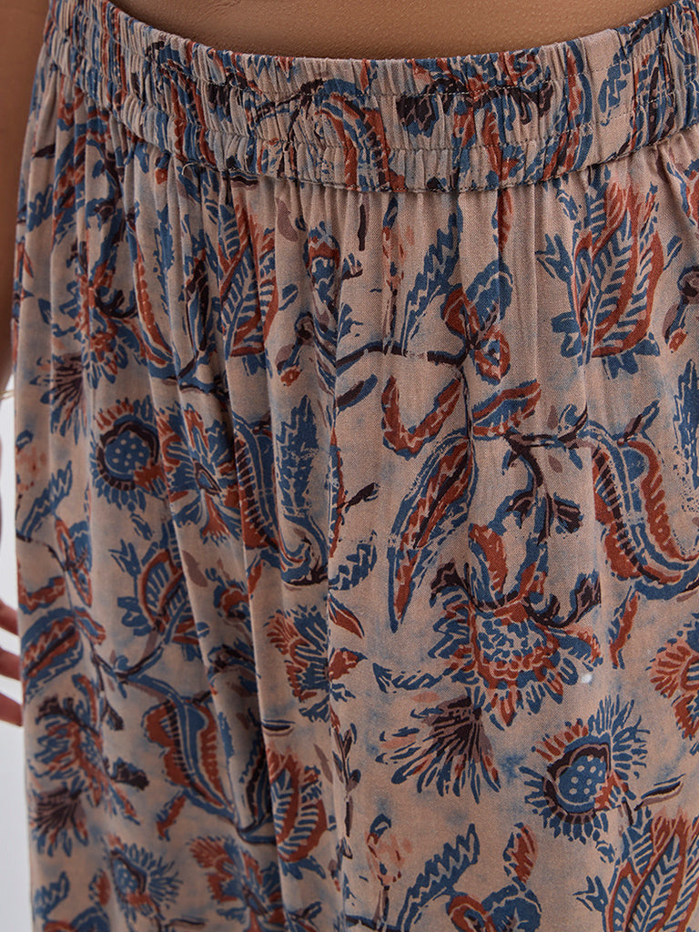 Utsa Multicolour Botanical Printed High-Rise Palazzos