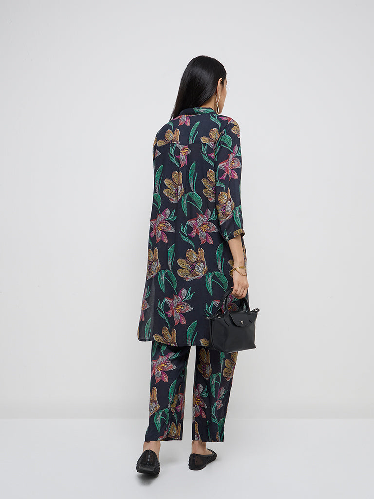 Utsa Black Floral Design A-Line Kurta