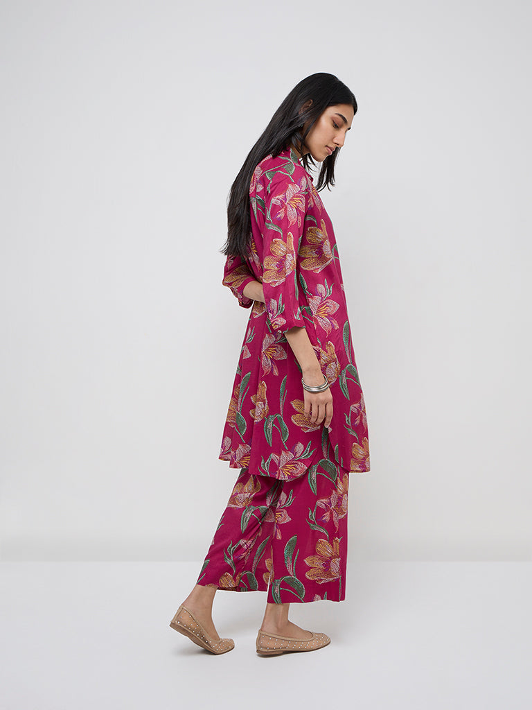 Utsa Magenta Floral Patterned A-Line Kurta