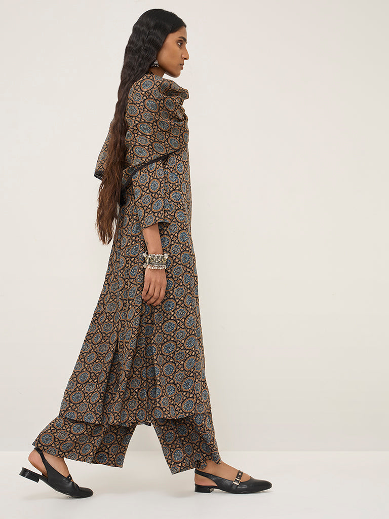 Zuba Blue Printed High-Rise Cotton-Blend Ethnic Pants