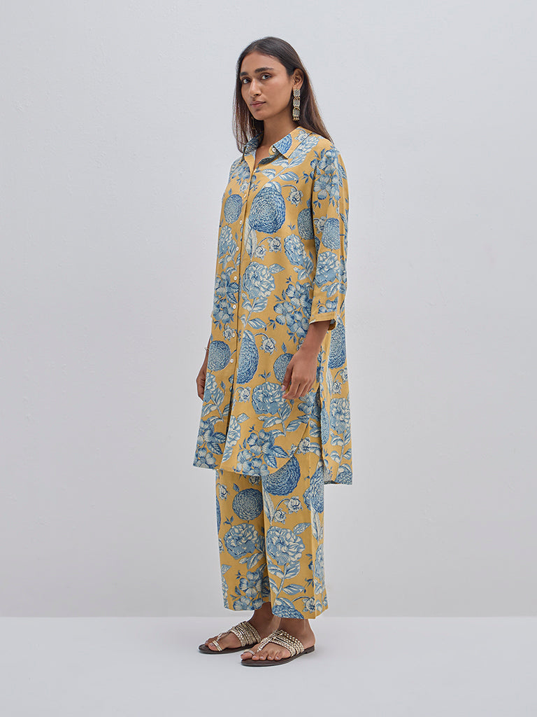 Utsa Yellow Floral Patterned High-Rise Ethnic Pants