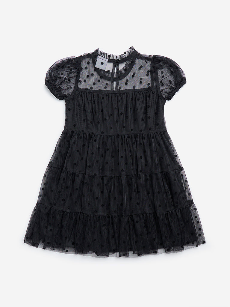 HOP Kids Black Polka Dot Tiered Dress