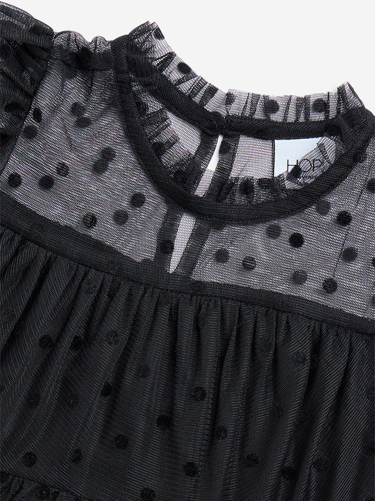 HOP Kids Black Polka Dot Tiered Dress