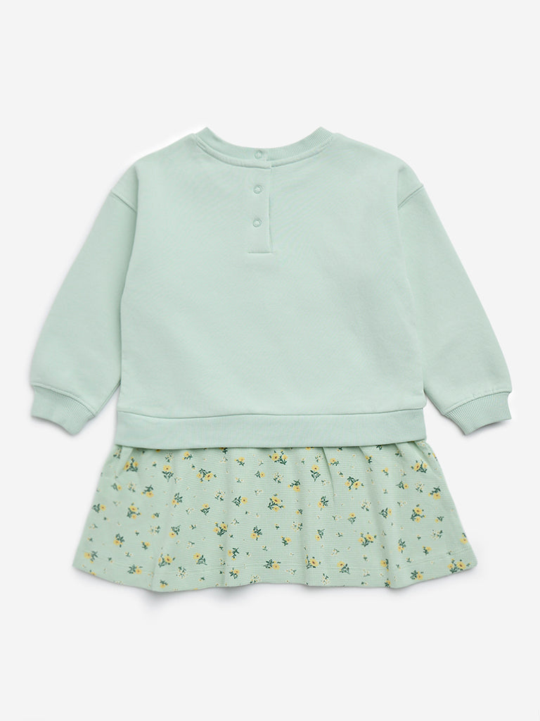 HOP Kids Mint Floral Design Cotton-Blend A-Line Dress