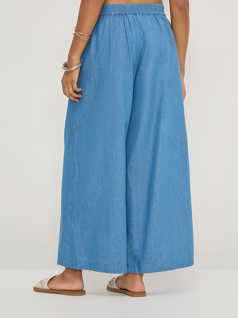 Utsa Blue Solid Denim Palazzos