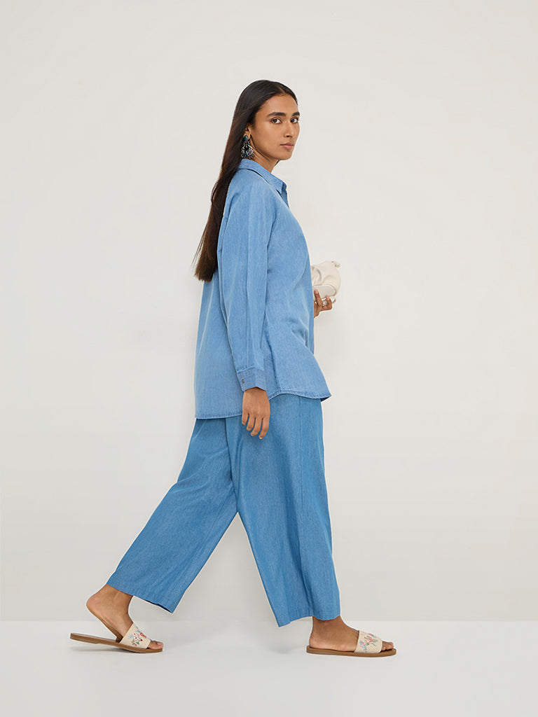 Utsa Blue Solid Denim Palazzos