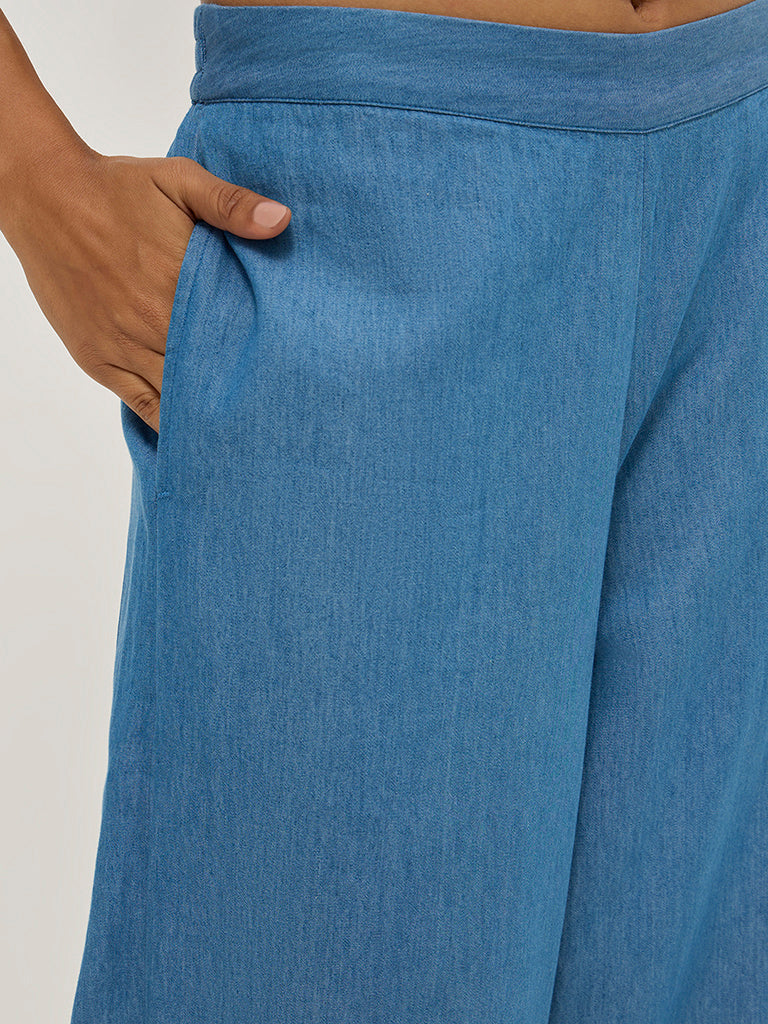 Utsa Blue Solid Denim Palazzos