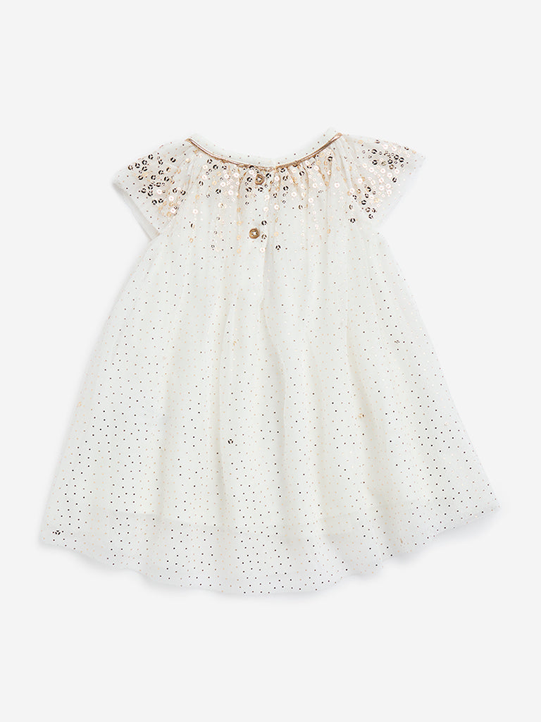 HOP Baby Off-White Embellished A-Line Dress
