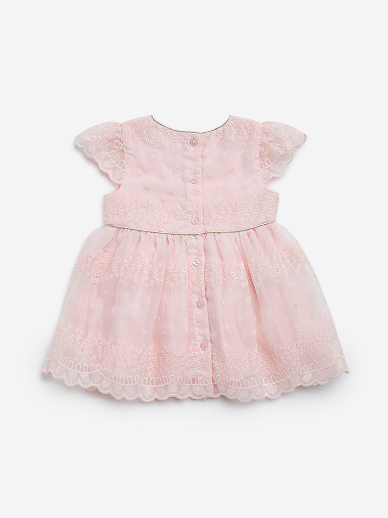 HOP Baby Pink Embroidered Fit-and-Flare Dress