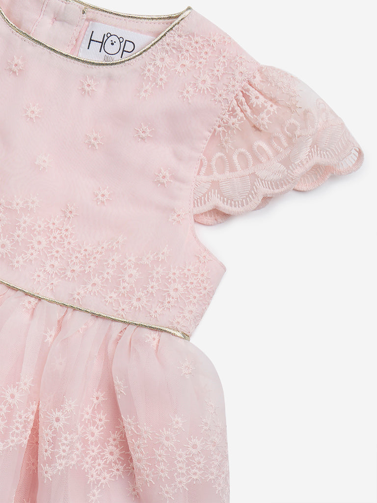 HOP Baby Pink Embroidered Fit-and-Flare Dress