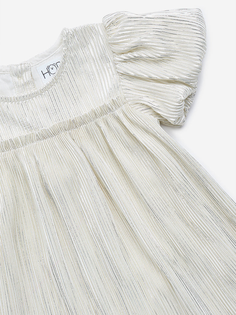 HOP Baby Off-White Plisse A-Line Dress