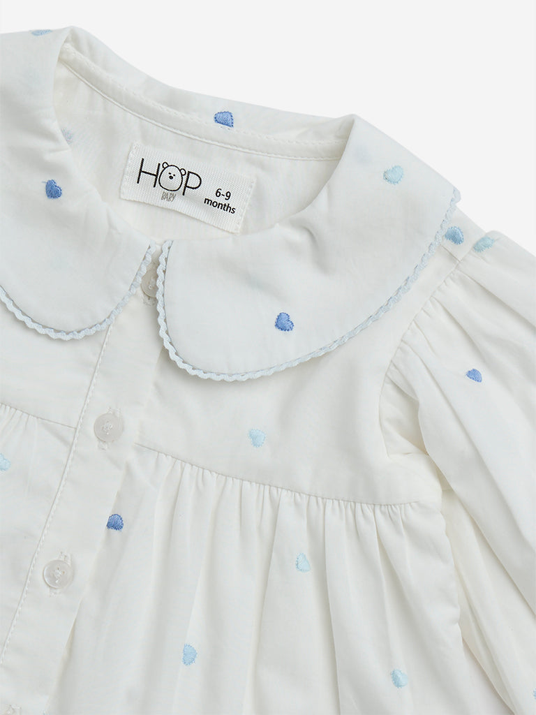 HOP Baby White Heart Printed Cotton Tiered Dress