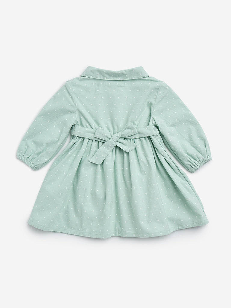 HOP Baby Sage Polka Dot Cotton Fit-and-Flare Dress