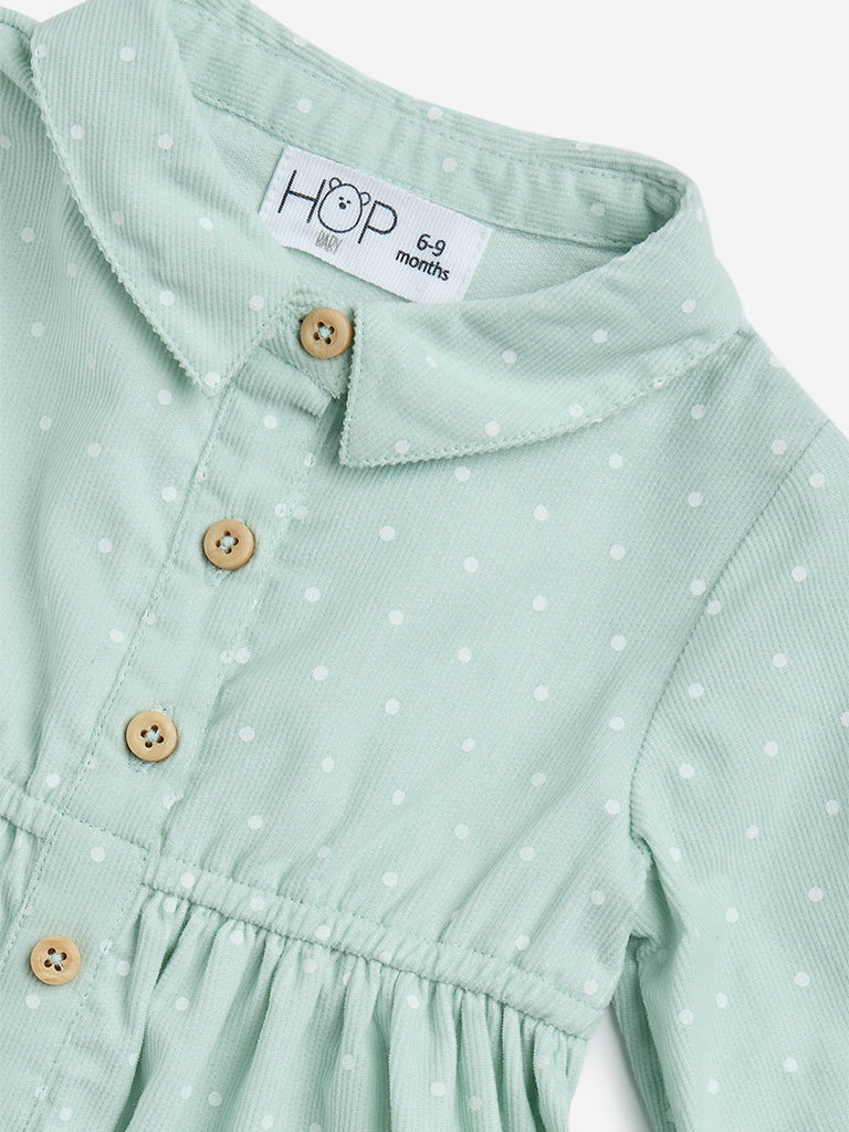 HOP Baby Sage Polka Dot Cotton Fit-and-Flare Dress